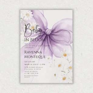 Preppy Baby in Bloom Lilac Bow Daisy Baby Shower Invitation