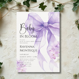 Preppy Baby in Bloom Lilac Bow Floral Baby Shower Invitation