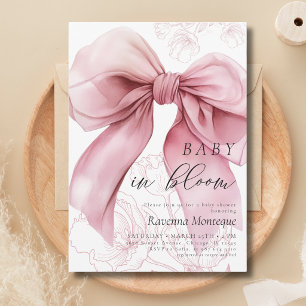 Preppy Baby in Bloom Pink Flower Bow Baby Shower Invitation
