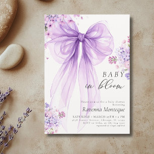 Preppy Baby in Bloom Purple Floral Bow Baby Shower Invitation