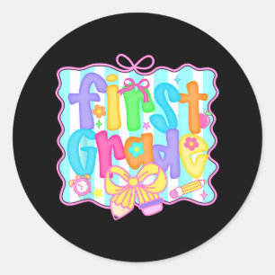 Preppy Back To School 1st Grade Coquette Bow Girls Classic Round Sticker
