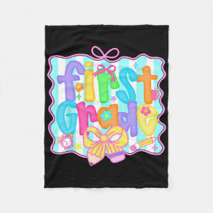 Preppy Back To School 1st Grade Coquette Bow Girls Fleece Blanket