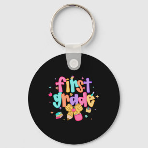 Preppy Back To School 1st Grade Coquette Bow Girls Keychain