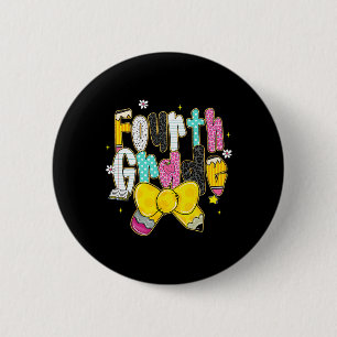Preppy Back To School 4th Grade Coquette Bow Girls 2 Inch Round Button
