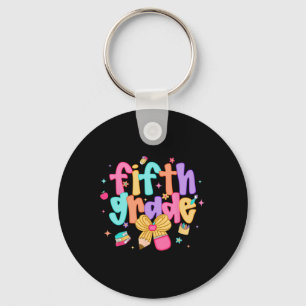 Preppy Back To School 5th Grade Coquette Bow Girls Keychain