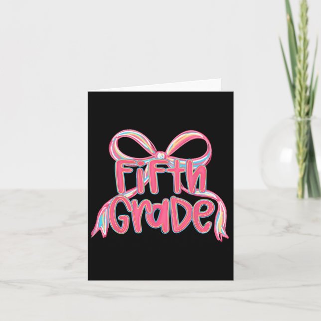 Preppy Back To School 5th Grade Pink Coquette Bow  Card (Front)