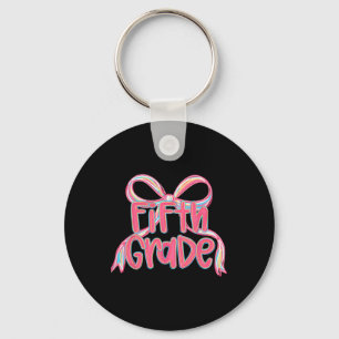 Preppy Back To School 5th Grade Pink Coquette Bow Keychain