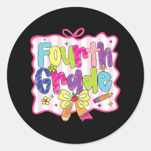 Preppy Back To School Coquette Fourth Grade Girly  Classic Round Sticker