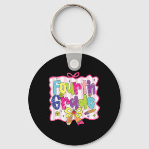 Preppy Back To School Coquette Fourth Grade Girly Keychain