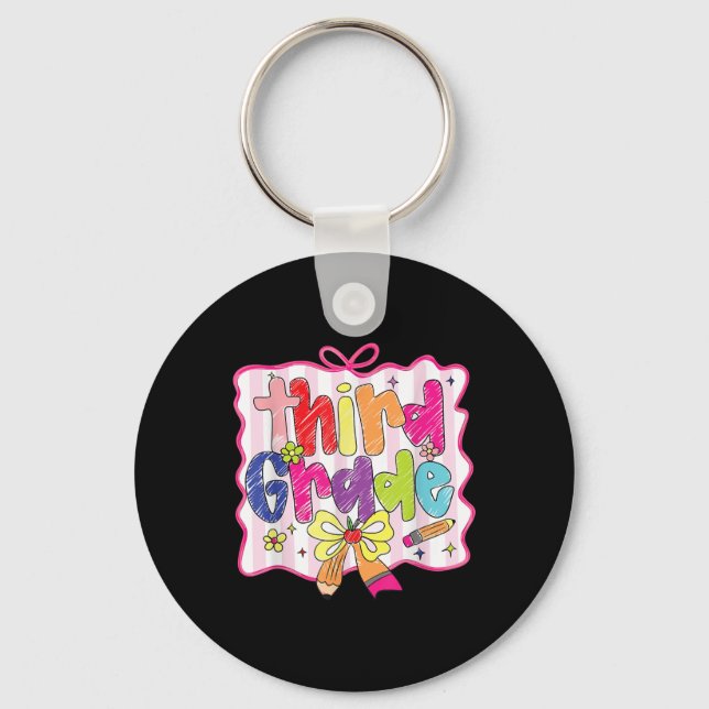 Preppy Back To School Coquette Third Grade Girly C Keychain (Front)