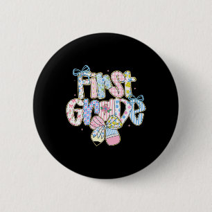 Preppy Back To School Floral 1st Grade Coquette Gi 2 Inch Round Button