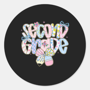 Preppy Back To School Floral 2nd Grade Coquette Gi Classic Round Sticker