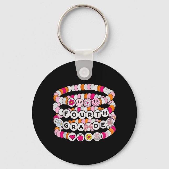 Preppy Back To School Fourth Grade Bracelet Teache Keychain (Front)