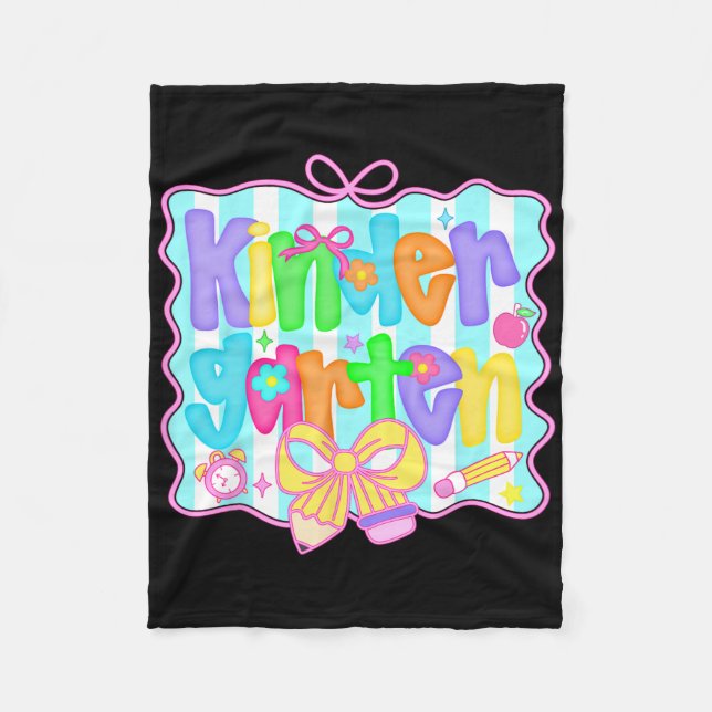 Preppy Back To School Kindergarten Coquette Bow Gi Fleece Blanket (Front)