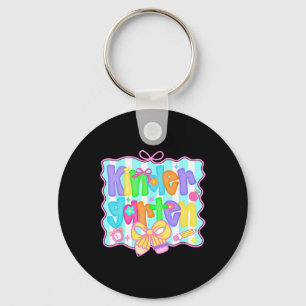 Preppy Back To School Kindergarten Coquette Bow Gi Keychain