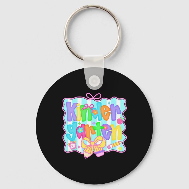 Preppy Back To School Kindergarten Coquette Bow Gi Keychain (Front)