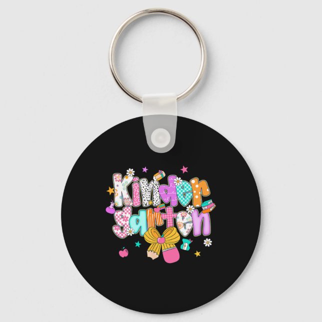 Preppy Back To School Kindergarten Coquette Bow Gi Keychain (Front)