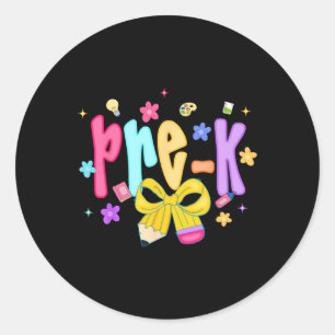 Preppy Back To School Pre-k Cute Coquette Bow Girl Classic Round Sticker