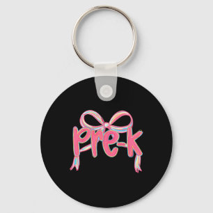 Preppy Back To School Pre-k Pink Coquette Bow Girl Keychain