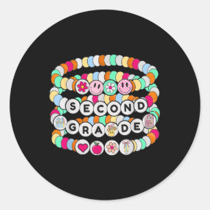 Preppy Back To School Second Grade Bracelet Teache Classic Round Sticker