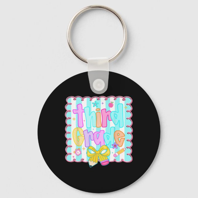 Preppy Back To School Third 3rd Grade Teacher Stud Keychain (Front)