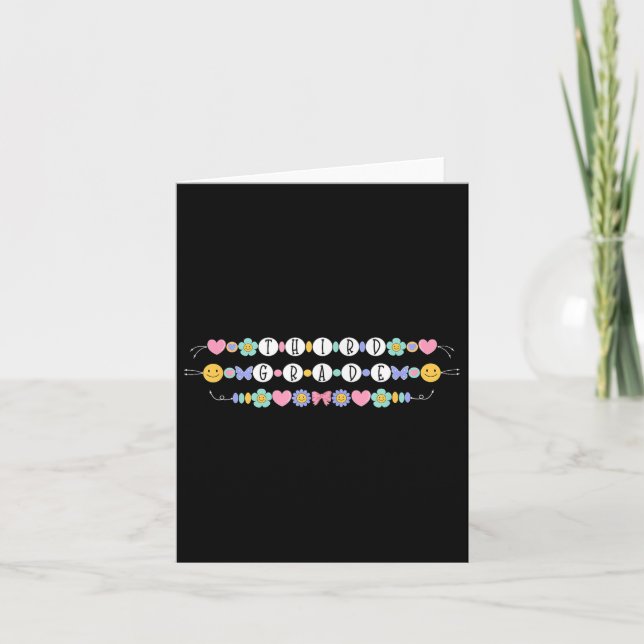 Preppy Back To School Third Grade Bracelet Teacher Card (Front)