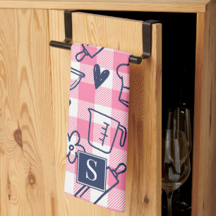 Preppy Baking Pink Gingham Kitchen Towel