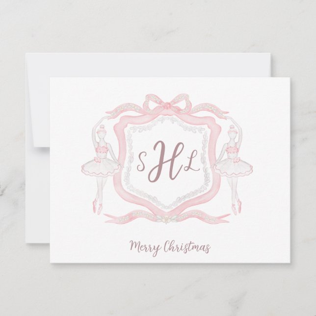 Preppy Ballet Monogram Photo Christmas Card (Front)