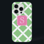 Preppy Bamboo Trellis Pattern Apple Green And Pink iPhone 15 Pro Case<br><div class="desc">Smart Phone design with bamboo trellis pattern. Shown here in green and white but you can change the green to any colour you want by entering the design tool and changing the background colour. You can access the design tool where it says "click (tap) to customize further" underneath the text...</div>