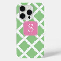 Preppy Bamboo Trellis Pattern Apple Green And Pink