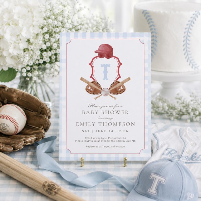 Preppy Baseball Crest Baby Shower Invitation (Creator Uploaded)