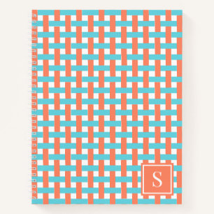 Preppy Basket Weave – Coral & Turquoise Monogram Notebook