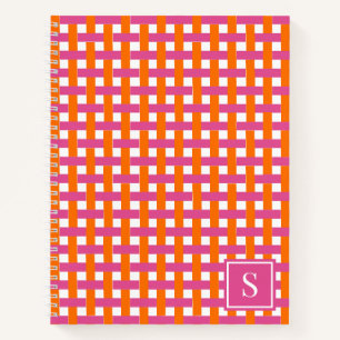 Preppy Basket Weave – Hot Pink & Orange Monogram Notebook