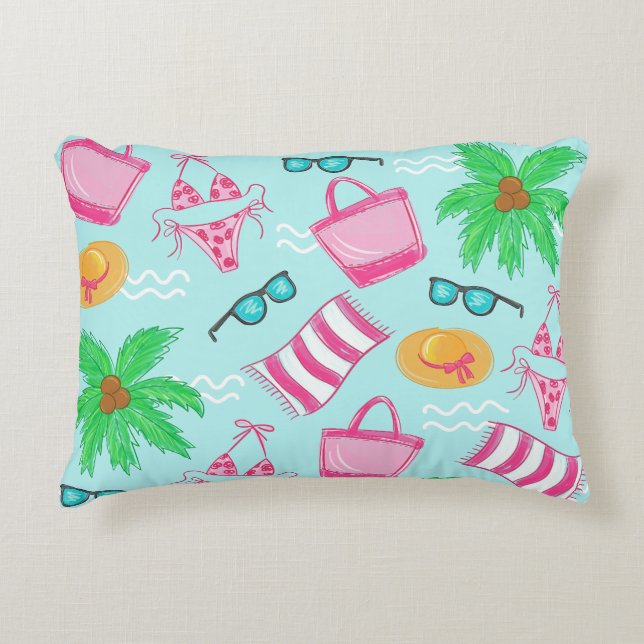 Preppy Beach Bikini Towel Palm Tree Towel Bag Accent Pillow (Front)
