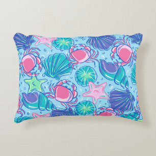Preppy Beach Shell Crab Accent Pillow
