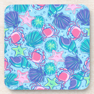 Preppy Beach Shell Crab Coaster