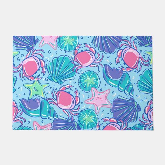 Preppy Beach Shell Crab Doormat (Front)