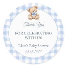 Preppy Bear Baby Shower Boy Classic Round Sticker