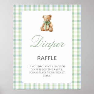 Preppy Bear Baby Shower Boy Diaper Raffle sign