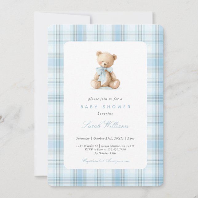 Preppy Bear Baby Shower Boy Invitation (Front)