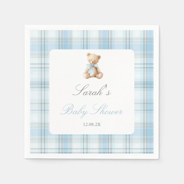 Preppy Bear Baby Shower Boy Napkin (Front)