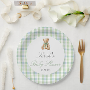 Preppy Bear Baby Shower Boy Paper Plate