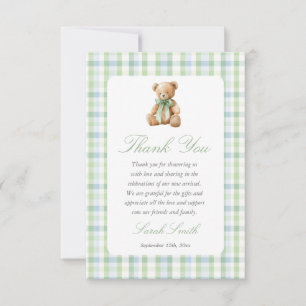 Preppy Bear Baby Shower Boy Thank You Card