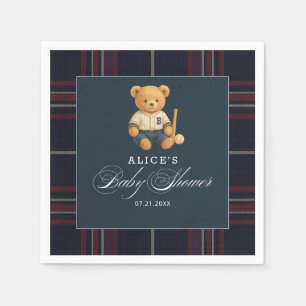 Preppy Bear Baseball Navy Blue Baby Shower Napkins
