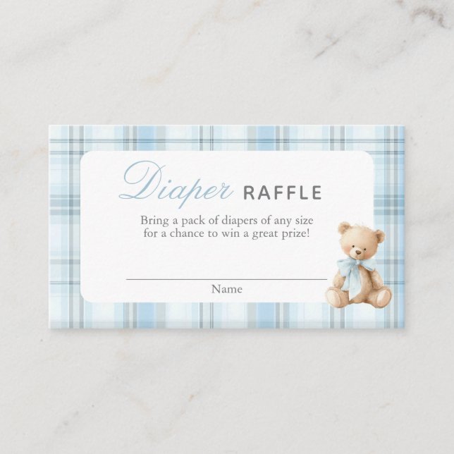 Preppy Bear Boy Diaper Raffle Card (Front)