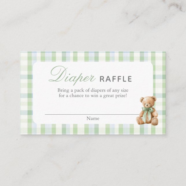 Preppy Bear Boy Diaper Raffle Card (Front)