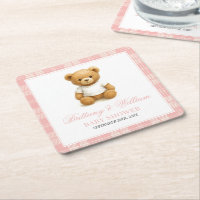 Preppy Bear Elegant Pink Plaid Baby Shower
