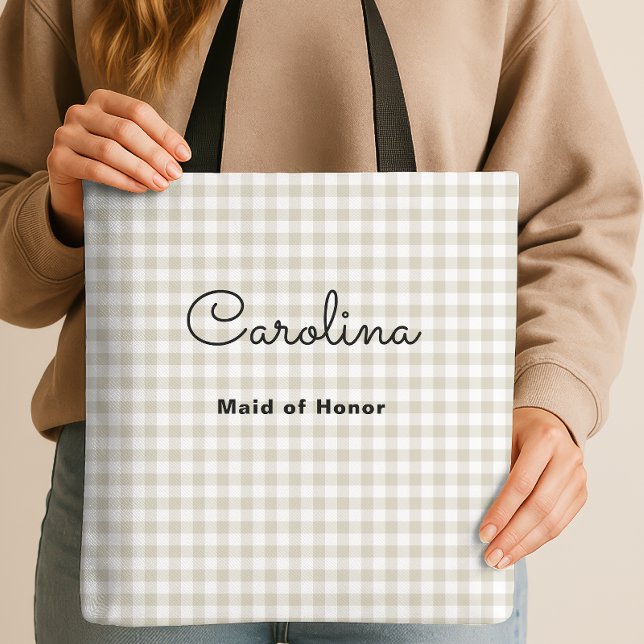 Preppy Beige Chequered Bridesmaid Proposal Tote Bag (Creator Uploaded)