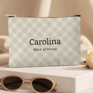 Preppy Beige Plaid Bridesmaid Travel Accessory Pouch