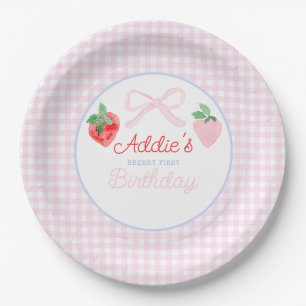Preppy Berry First Birthday Watercolor Strawberrie Paper Plate